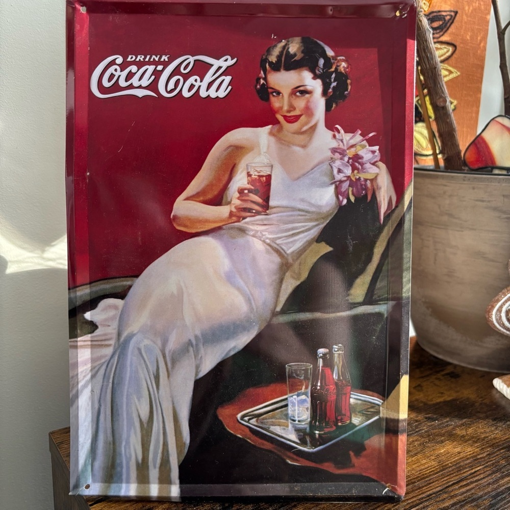 Vintage| Embossed Coca-Cola Red & White Retro Metal Wall Sign 8 x 12”